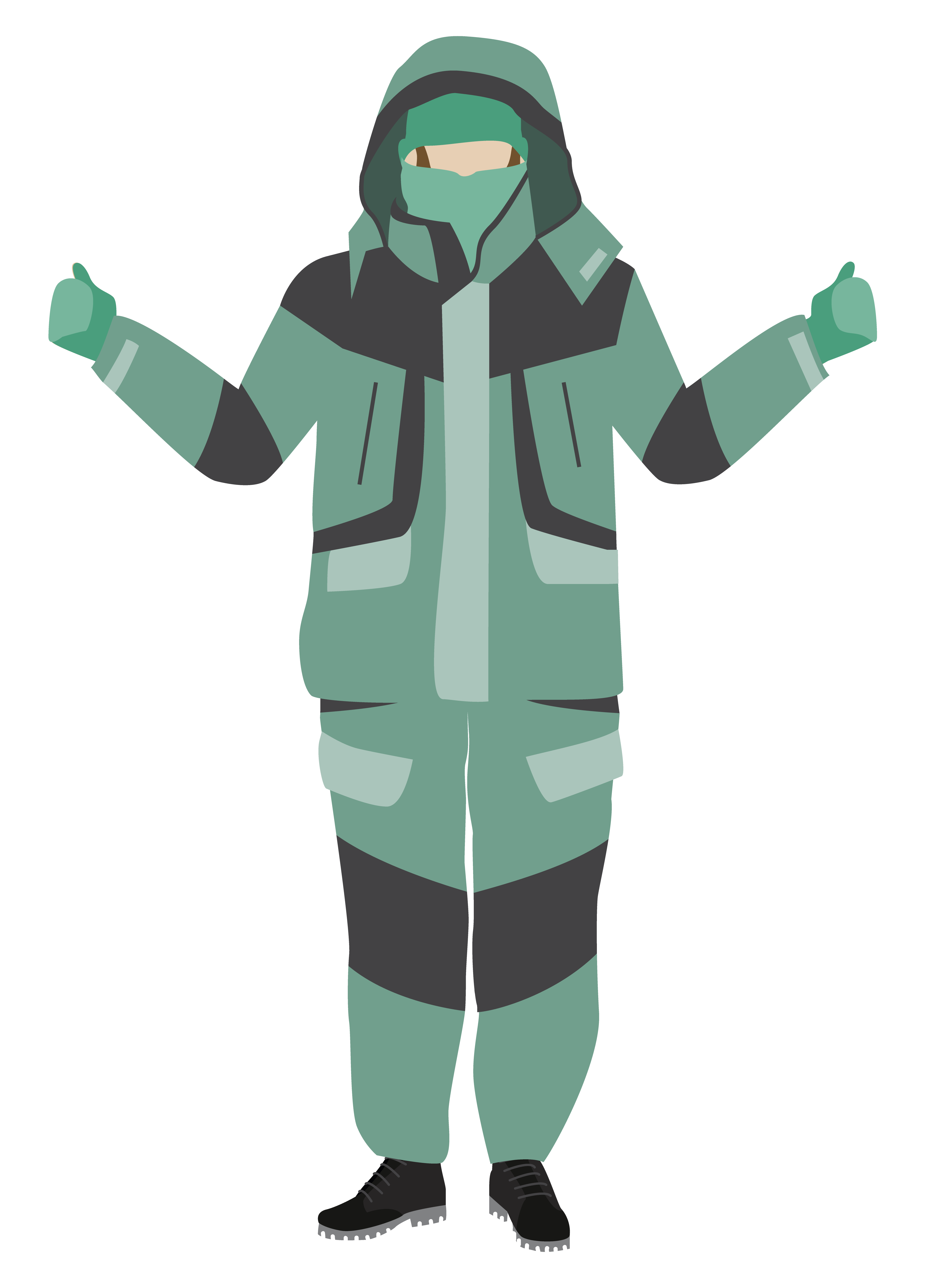 Illustration of man wearing shell layer clothing