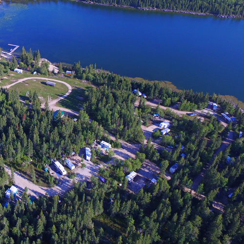 aerial view of the Rocky Lake Cabins & Campground