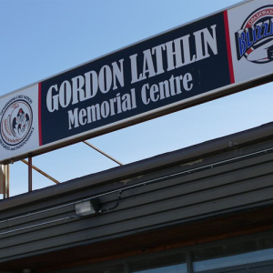 front sign at the arena