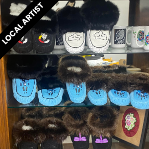 display case of moccasins