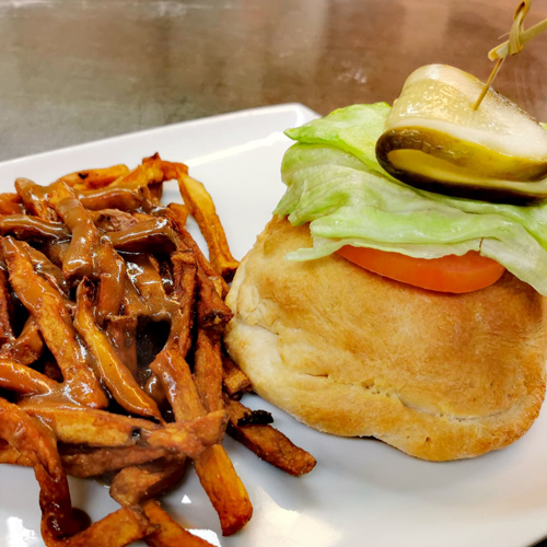 Bannock Auntie Burger and fries and gravy