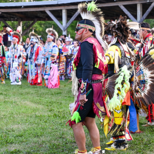 Indigenous dancers getting ready to begin